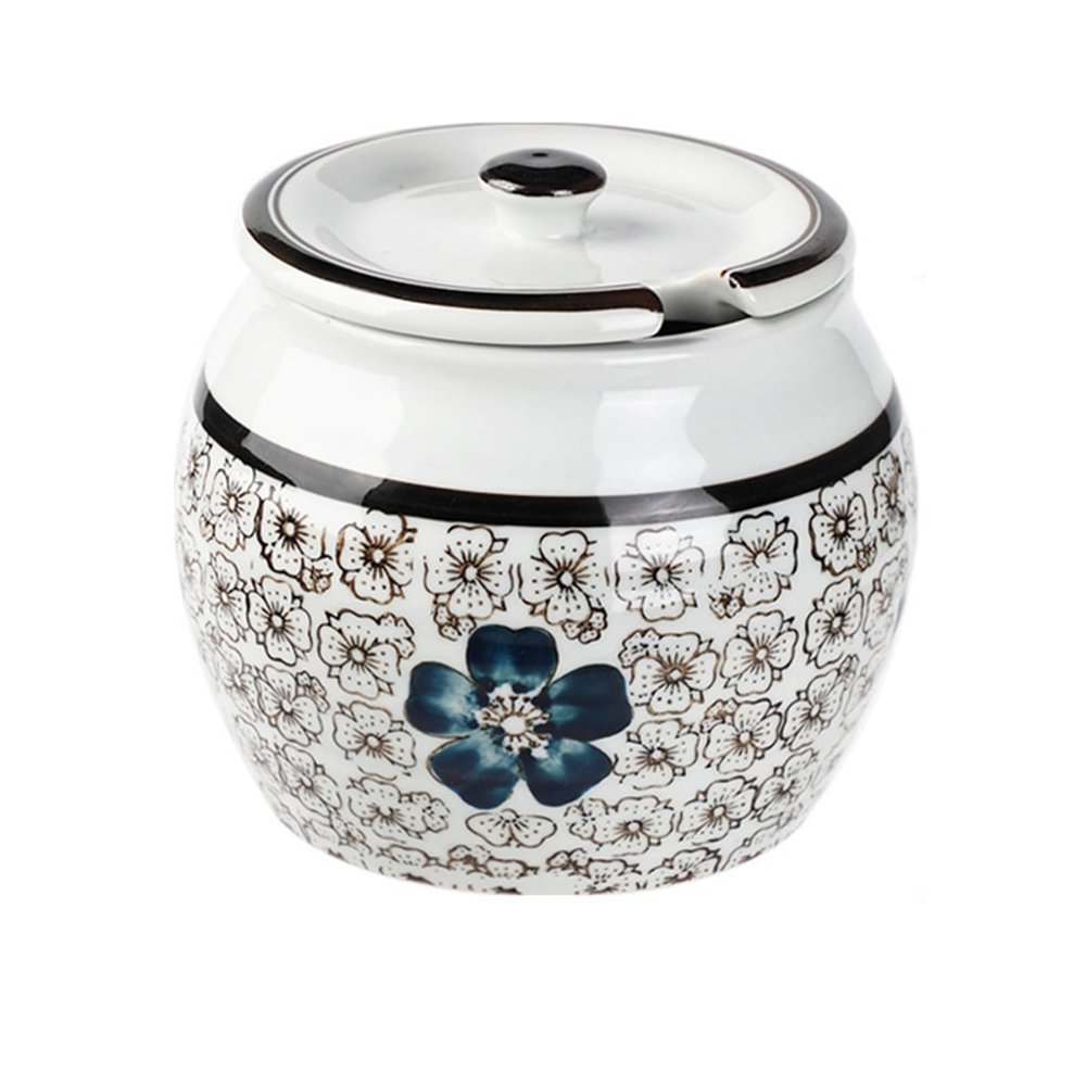 600ml Ceramic Spice Jar, Kitchen Canister Ceramic Food Storage Jar with Airtight Lid for Coffee Tea Salt Cereal Blue