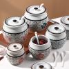600ml Ceramic Spice Jar, Kitchen Canister Ceramic Food Storage Jar with Airtight Lid for Coffee Tea Salt Cereal Blue view 3