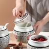600ml Ceramic Spice Jar, Kitchen Canister Ceramic Food Storage Jar with Airtight Lid for Coffee Tea Salt Cereal Blue view 4