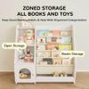 Kids Bookshelf Montessori, 5 Sling Bookcase, 4 Tier Toy Storage, Wooden Toddler Book Rack, Baby Toy Storage Floor for Nursery Playroom Library Bedroom, White view 3