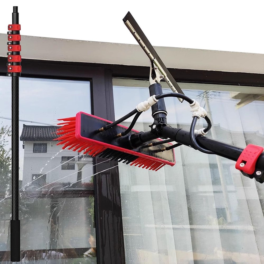 AUTUMFLATGAO Water Fed Pole Kit, Window Cleaning Pole, Aluminum Outdoor Window Cleaner, Telescopic Pole Water Fed Brush, for Window Glass/Solar Panel,7.2m/23.6ft