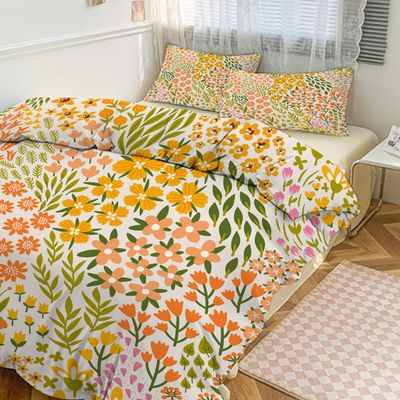MSSHUKYTT Modern Spring Boho Florals Twin Size Comforter Cover Sets 3 Piece,Watercolor Mid Century William Morris Spring Garden Leaves Duvet Cover Set 2 Pillowcases(No Insert)