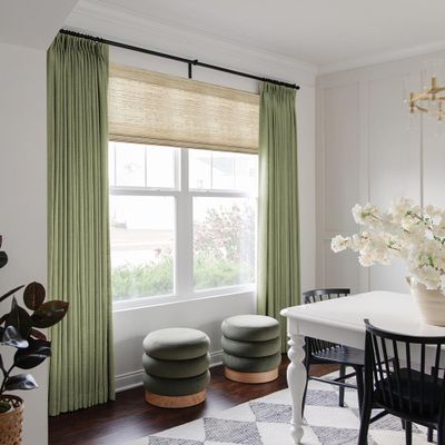 TWOPAGES Olive Pinch Pleated Drape 84 Inch Length Linen Blackout Curtain for Bedroom, Full Light Blocking Thermal Insulated Curtain Window Treatment (1 Panel, W26 x L84)