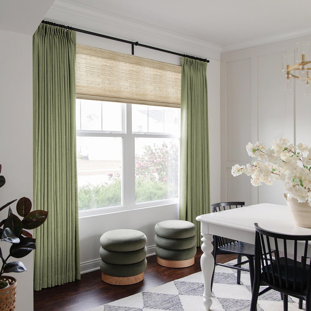 TWOPAGES Olive Pinch Pleated Drape 84 Inch Length Linen Blackout Curtain for Bedroom, Full Light Blocking Thermal Insulated Curtain Window Treatment (1 Panel, W26 x L84)