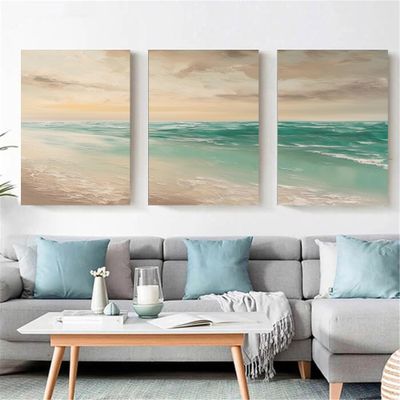 100% hand-painted oil painting minimalist neutral oil painting hand-painted landscape oil painting office corridor decoration,Unstretched,Frameless,3Pcs,(137x102cm)54x40