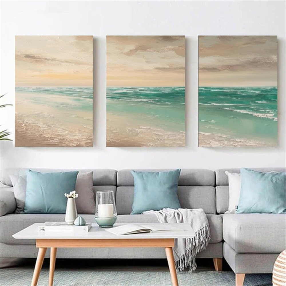 100% hand-painted oil painting minimalist neutral oil painting hand-painted landscape oil painting office corridor decoration,Unstretched,Frameless,3Pcs,(137x102cm)54x40