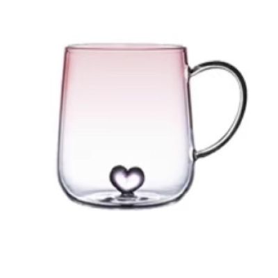 BLIXUANKI High borosilicate glass single-layer cup gradient couple warm heart cup with creative love milk juice cup breakfast cup, 400ml