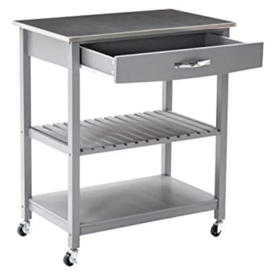 PGNEX Kitchen Cart with Stainless Steel Top, Gray Rolling Cart