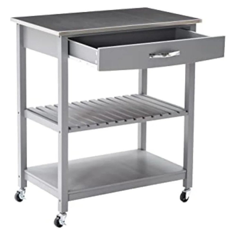 PGNEX Kitchen Cart with Stainless Steel Top, Gray Rolling Cart