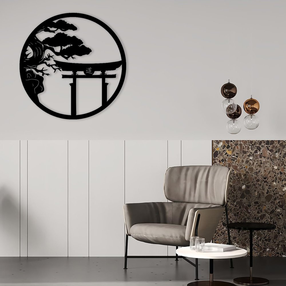 Metal Wall Decor, Japanese Wall Art, Japanese Metal Wall Decor, Bonsai Tree Metal Art, Metal Tree Wall Decor, Decorative Metal Tree Living Room Decor, Bedroom Wall Decor (Black, 28"x28"|70x70cm)