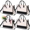 Sweetude 4 Pcs Canvas Tote Bag Shoulder Strap Black White Canvas Bag Zipper Opening Pockets Grocery Tote for Women Gift DIY view 1