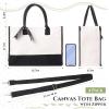 Sweetude 4 Pcs Canvas Tote Bag Shoulder Strap Black White Canvas Bag Zipper Opening Pockets Grocery Tote for Women Gift DIY view 2