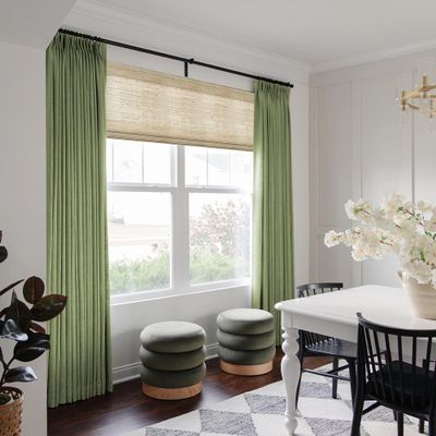 TWOPAGES Thermal Insulated Linen Curtain 63 Inch Long Pinch Pleated Drape for Nursery, Green Blackout Linen Textured Window Treatment Curtain (1 Panel, 40W x 63L)
