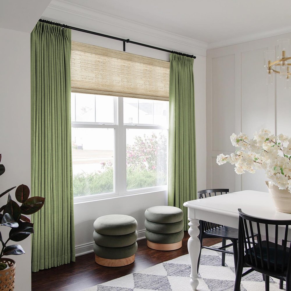 TWOPAGES Thermal Insulated Linen Curtain 63 Inch Long Pinch Pleated Drape for Nursery, Green Blackout Linen Textured Window Treatment Curtain (1 Panel, 40W x 63L)
