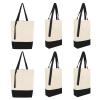 Muka 6 Pack Two-Tone Accent Gusseted Tote Bag, Heavy Weight Canvas Tote with Contrasting Handles-Natural/Black view 1