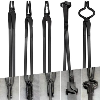 V-SEK Blacksmith Tongs Set - V-Bit, Flat, Blade, Square Jaw, Wolf Jaw Tongs (5PCS)