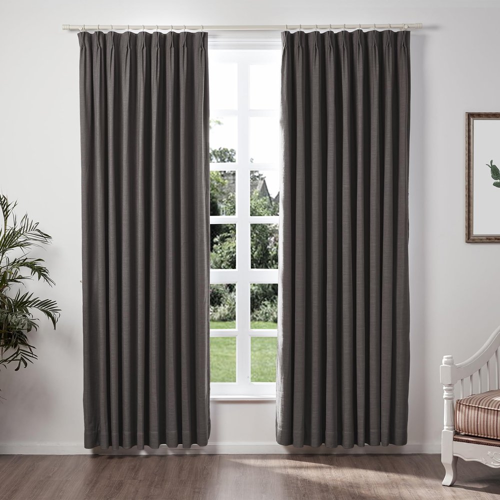 TWOPAGES Blackout Pinch Pleated Curtain 63 Inch Long for Small Window, Lined Thermal Insulated Chocolate Tart Linen Textured Curtain Window Treatment Drape (1 Panel, 26W x 63L)