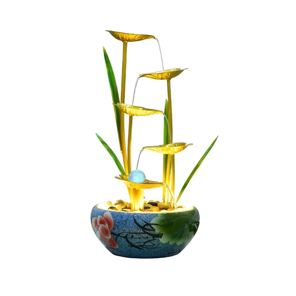 Tabletop Fountains Tabletop Water Fountain Wrought Iron Creative Tabletop Waterfall Decorative Fountain - Small Water Landscape Lucky Ornaments Indoor Tabletop Water Fountain(A)