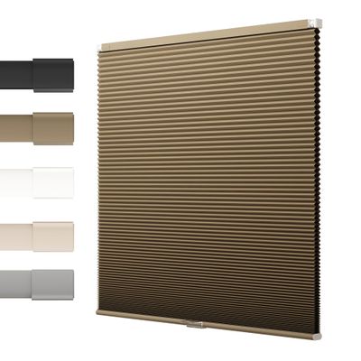 No Drill No Tools Cellular Shades, Blackout Cordless Honeycomb Blinds for Indoor Windows, Pull Down Accordion Shades with Thermal Insulated Noise Reduction Easy to Install(Brown, 53" W x 48" H)