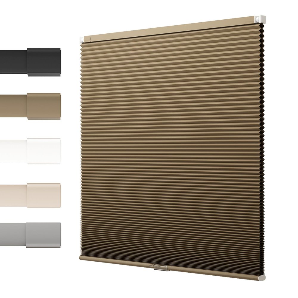 No Drill No Tools Cellular Shades, Blackout Cordless Honeycomb Blinds for Indoor Windows, Pull Down Accordion Shades with Thermal Insulated Noise Reduction Easy to Install(Brown, 53" W x 48" H)