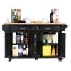 HomeLoft Basics 60.5"" Kitchen Island on Wheels, Rolling Island Table for Kitchen with Double Storage Cabinet and 5 Drawers, Portable Kitchen Cart with Rubber Wood Top, Black, Large view 4