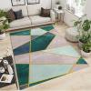 Nordic Light Luxury Area Rugs, Emerald Green Pink Blue Gold Geometric Carpets, Anti-Slip Hardwearing Fade Resistant Foldable Floor Mat for Living Room Bedroom Entryway Hallway Office 4x5ft view 2