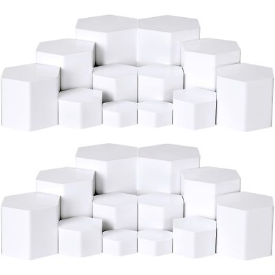 Jetec Hexagonal Jewelry Display Risers Hexagonal Market Display Risers Stands Acrylic Showcase Acrylic Stand for Jewelry Model Figures Decoration, 6 Sizes(White,24 Pieces)