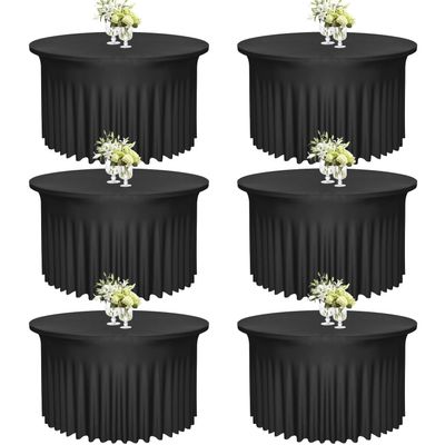 6Pack Elegant Black Round Tablecloths with Skirts | 60 Inch Diameter x 30 Inch Drop | Durable Polyester Spandex Fabric | Easy Care & Wrinkle-Free | Great for Parties, Banquets & Special Occasions