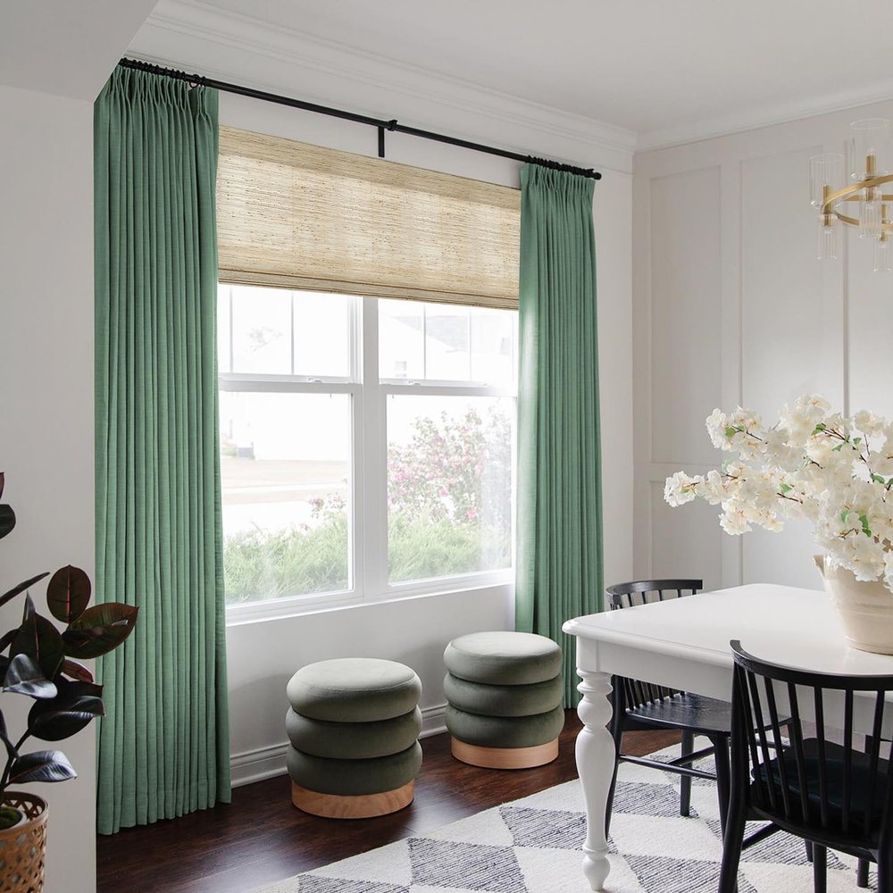 TWOPAGES Peacock Thermal Insulated Curtain 90 Inches Long for Bedroom Linen Textured Full Blackout Pinch Pleated Drapery with White Liner (1 Panel, W40 x L90)