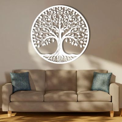 Yomleak Tree of Life Metal Wall Art, Tree of Life Wall Decor, Black Large Metal Wall Decor for Living Room, Bedroom, Dining Room (31"x31"/80x80cm, White)