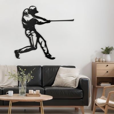 SIGNLEADER Metal Wall Art Decor - Baseball Batter Sport Minimalist Modern Abstract Wall Sculpture Hanging Home Decoration for Living Room, Bedroom, Bathroom, Kitchen, Studio, Outdoor - 30" Black