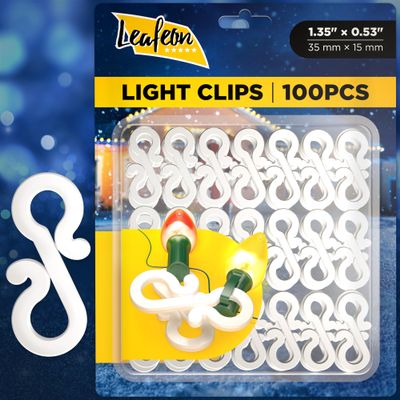 Leafeon Christmas Light Clips for Outside 100PCs - S-Shaped Gutter Clips for Hanging Outdoor Lights (1.35 x 0.53)