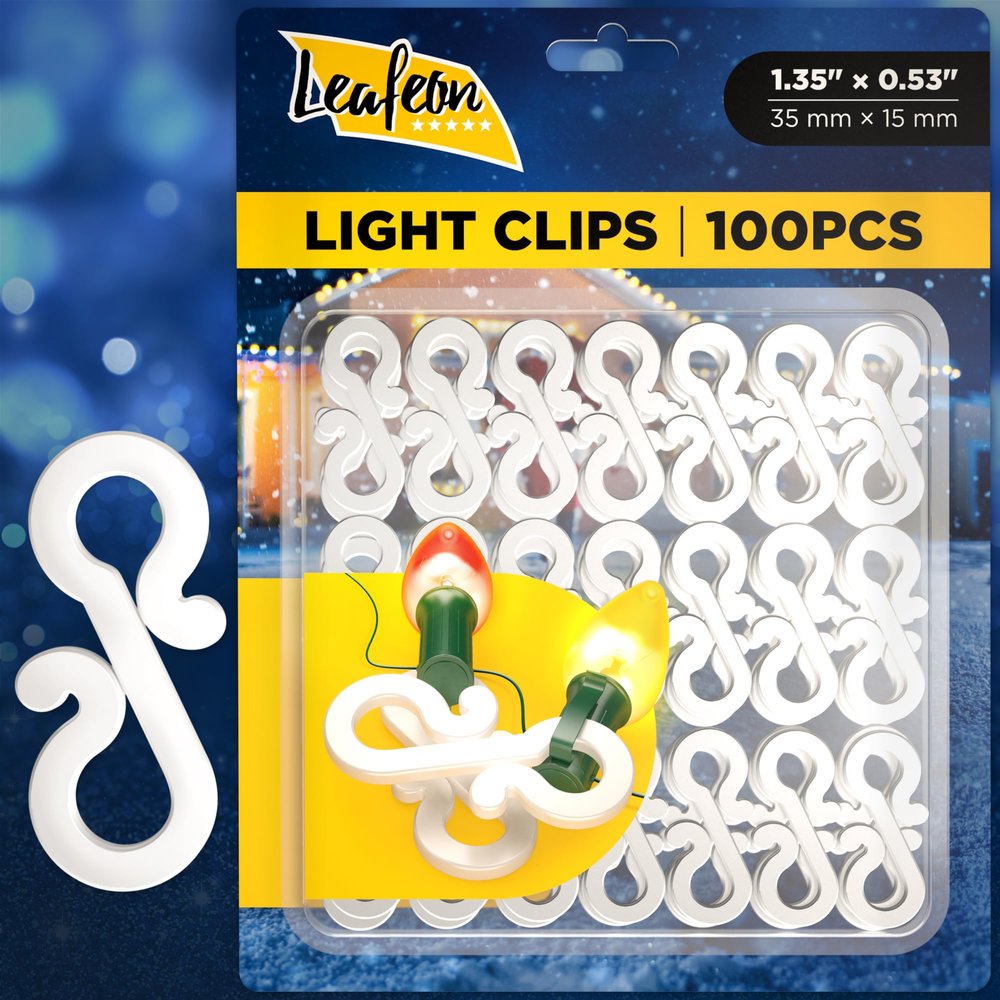 Leafeon Christmas Light Clips for Outside 100PCs - S-Shaped Gutter Clips for Hanging Outdoor Lights (1.35 x 0.53)