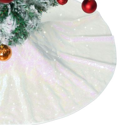Christmas Tree Skirt 50" Round Sparkly Iridescent Sequin Fall Large Ornaments Xmas New Years Party Decorations