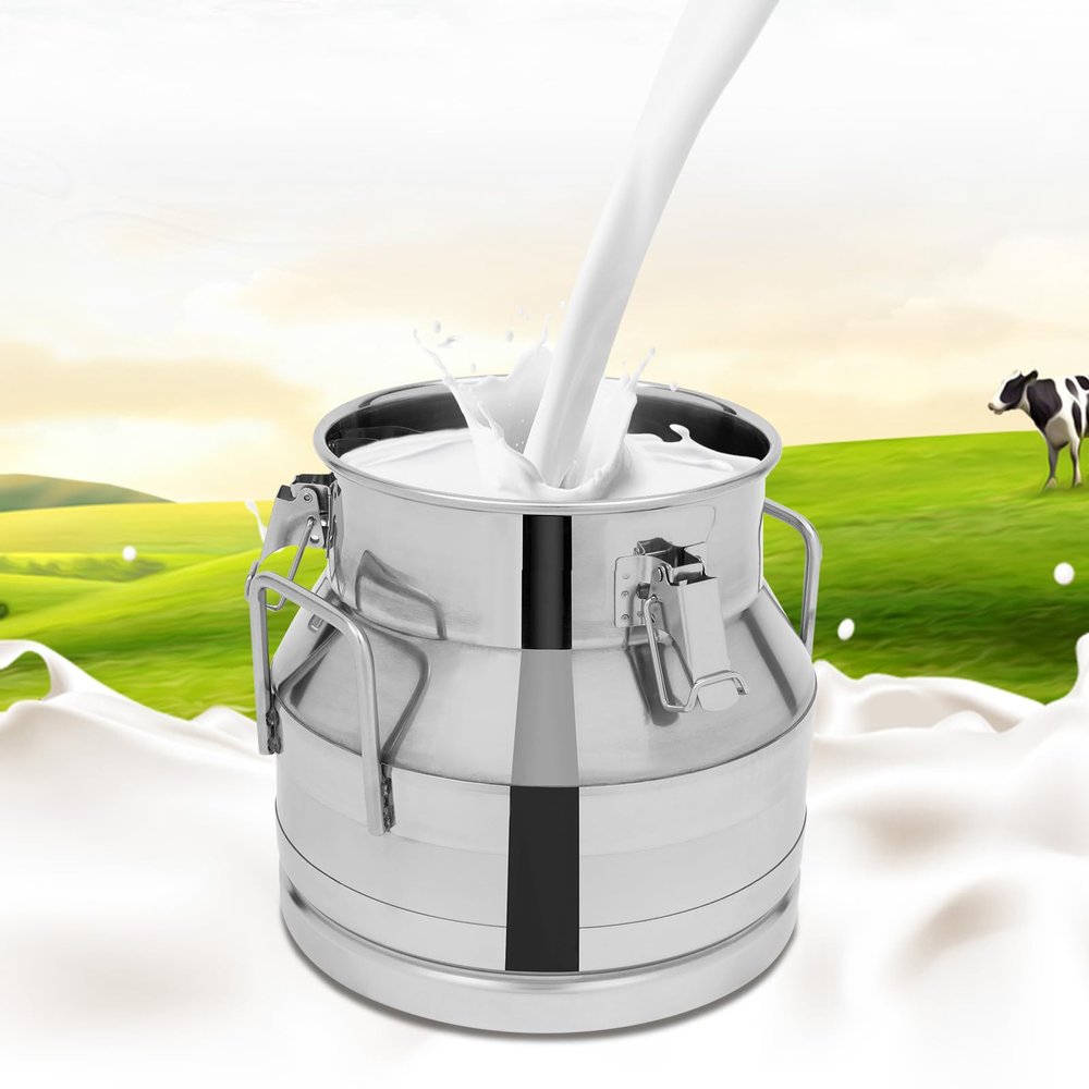 Stainless Steel Milk Can Pail Bucket Liquid Storage Wine Barrel Transport Cans with Silicone Sealed Lid & Carry Handle 20L/5.28Gal