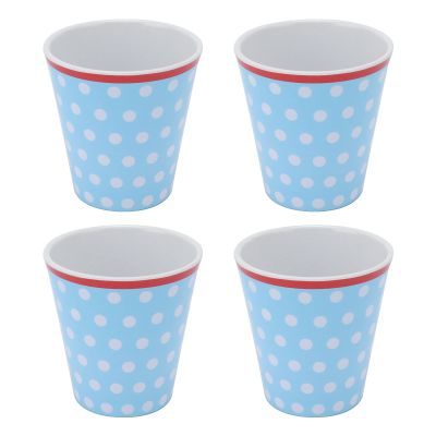 XHTLLO Melamine Cup, 4Pcs Exquisite Melamine Drink Cups, Light Blue Dot Pattern Beverage Mugs for School and Restaurant