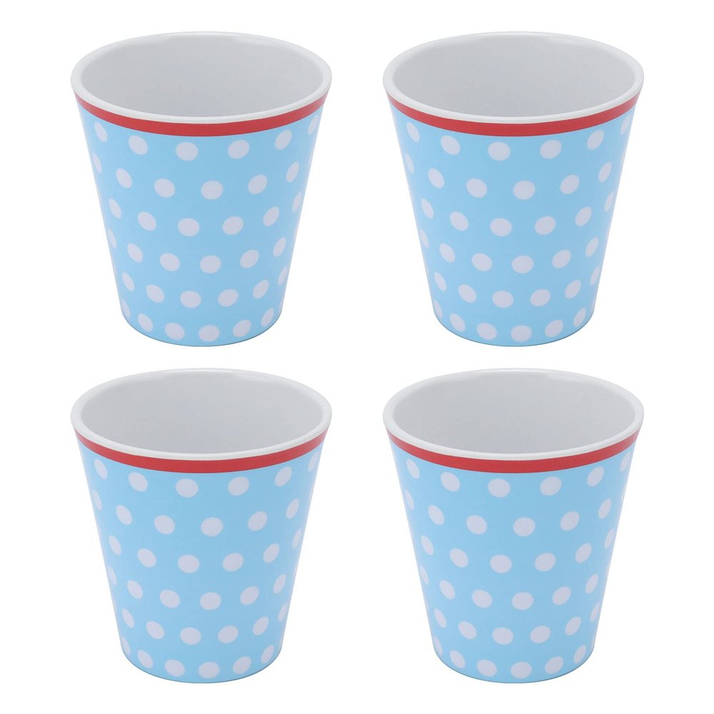 XHTLLO Melamine Cup, 4Pcs Exquisite Melamine Drink Cups, Light Blue Dot Pattern Beverage Mugs for School and Restaurant