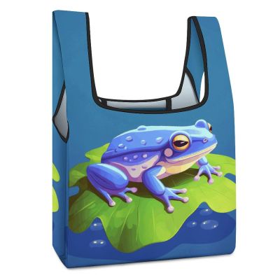 BTCHING Tote Bag Reusable Grocery Bag Foldable Shoulder Bag Washable A Cartoon Frog Shopping Bag Canvas Tote Bag for Work Travel