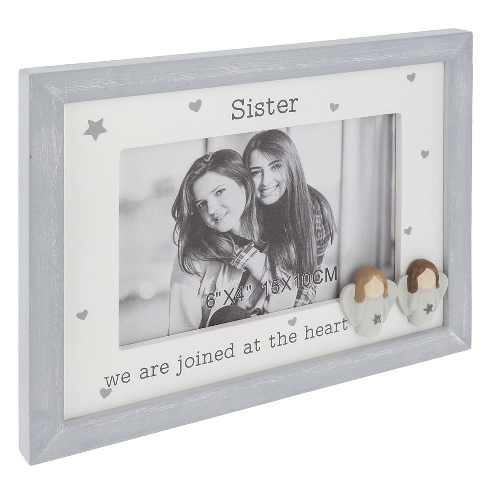 Shudehill Giftware Pebble Angel 6x4 Grey Photo Frame - Mum, Nan, Daughter, Auntie, Friends, Sister, Family - Sentimental Boxed Gift (Sister)