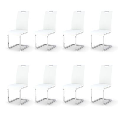 KATBOC Modern Dining Chairs Set of 8 PU Faux Leather High Back Upholstered Chairs with Silver Metal Legs for Kitchen Dining Room, White