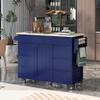 YOPTO Multipurpose Kitchen Island Cart with 8 Handle-Free Drawers Including a Flatware Organizer&Inner Storage Cabinet,Mobile Dining Cart W/Wood Countertop&5 Wheels for Kitchen Dinning Room,Dark Blue view 1