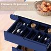 YOPTO Multipurpose Kitchen Island Cart with 8 Handle-Free Drawers Including a Flatware Organizer&Inner Storage Cabinet,Mobile Dining Cart W/Wood Countertop&5 Wheels for Kitchen Dinning Room,Dark Blue view 4