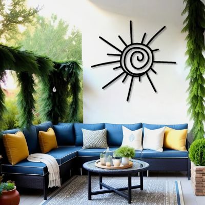 Metal Sun Wall Decor Outdoor, Large Metal Sun Wall Decor Outdoor, Metal Sun Wall Decor, Metal Sun Outdoor Decor, Sun Wall Art, Living Room, Bedroom or Outdoor Wall Hangings (35"x 33"| 90x85cm, Black)
