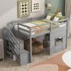 Twin Size Loft Bed with Storage Staircase and Window, Gray view 1