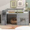 Twin Size Loft Bed with Storage Staircase and Window, Gray view 3