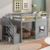 Twin Size Loft Bed with Storage Staircase and Window, Gray view 4