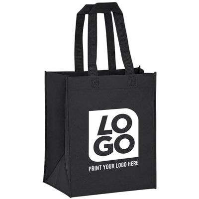 USMG Custom Small Gift Bag Totes Reusable Gift Bags with Logo for Businesses, Events & Parties (Black, Qty 100)