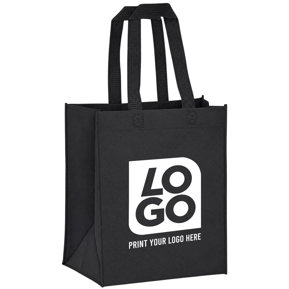 USMG Custom Small Gift Bag Totes Reusable Gift Bags with Logo for Businesses, Events & Parties (Black, Qty 100)