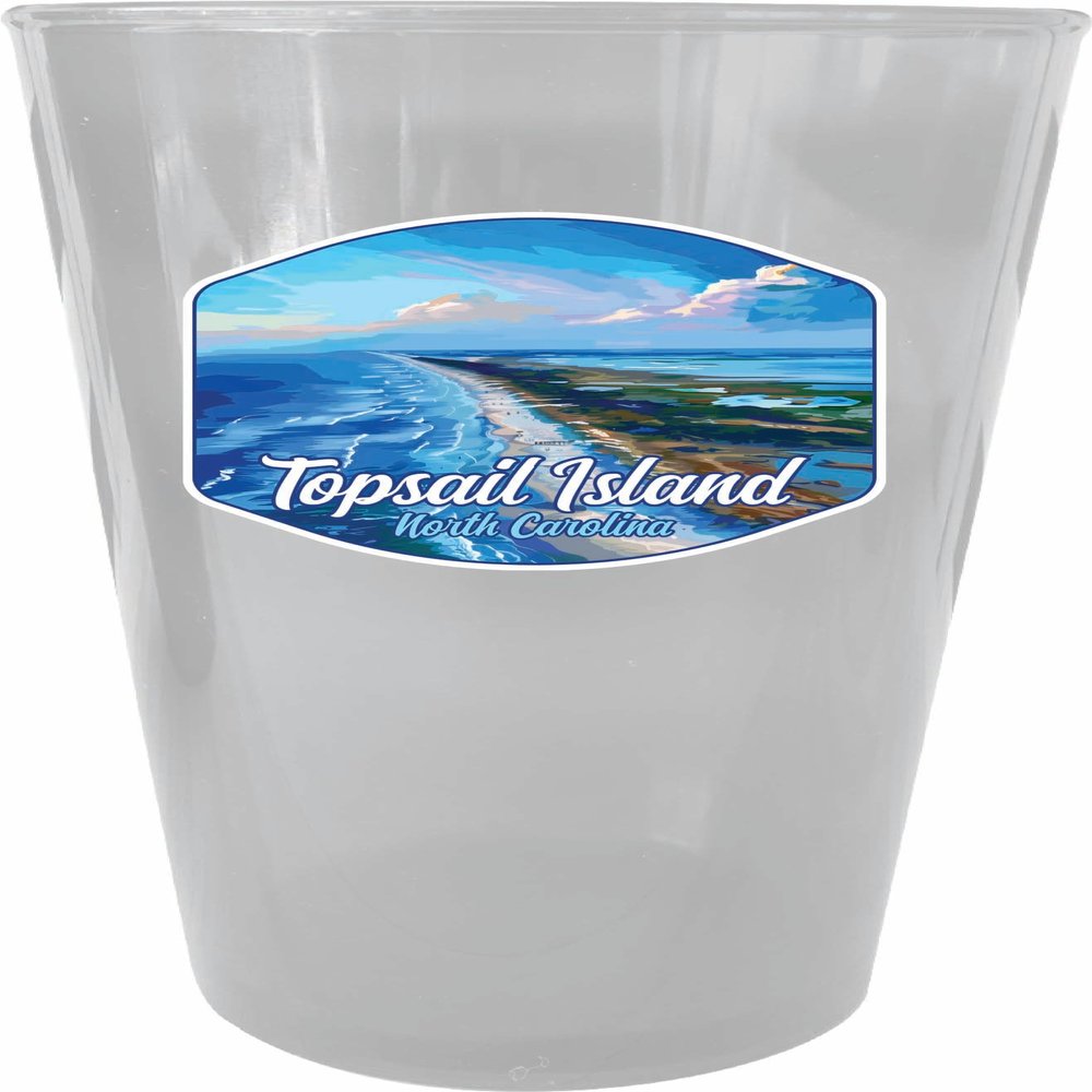 R and R Imports Topsail Island North Carolina Aerial View Design Souvenir Plastic 16 oz pint Clear Single