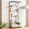 Darget Glass Display Cabinet 5-Shelf with Door, Lock and Mirror,4mm Tempered Glass Floor-to-Ceiling Glass Bookcase for Bedroom, Living Room, Black view 1